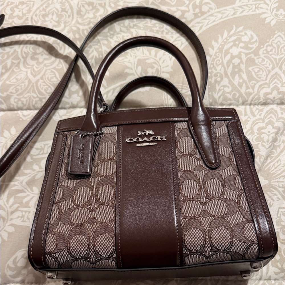 COACH Andrea Carryall Bag In Signature Jacquard CT766 Silver/Oak/Maple - Picture 2 of 13
